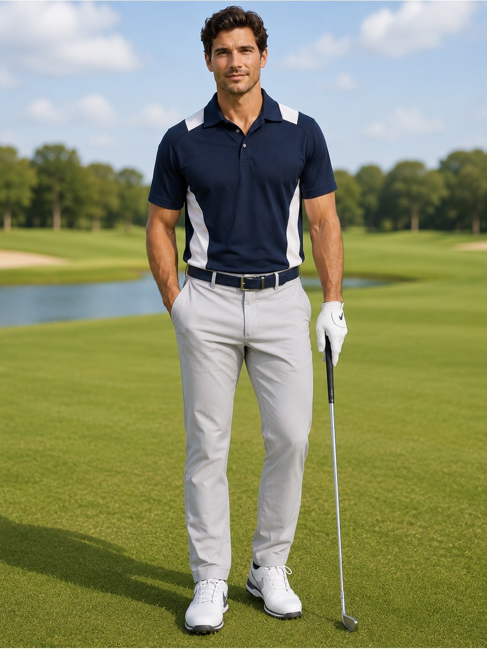 PGA Tour Navy and White Polo Shirt